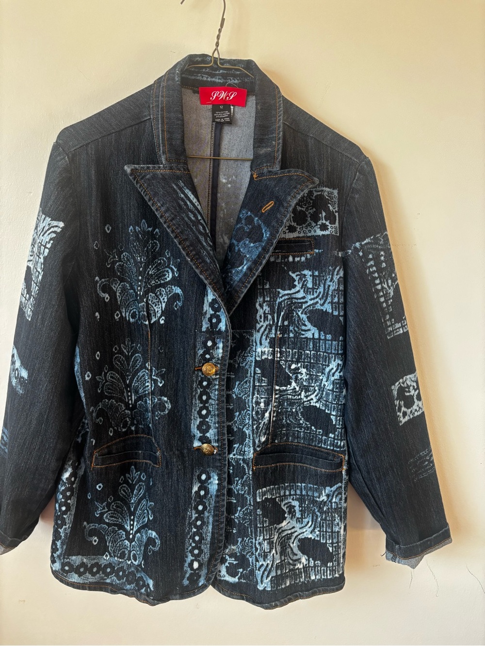 blue Patterned Denim Jacket - Picture 6 of 13